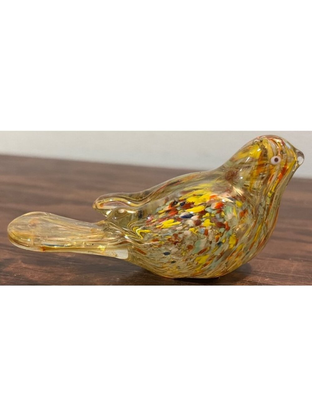 Vintage Wales Multi Color Confetti Art Glass Bird Paperweight Japan 2" x 4"